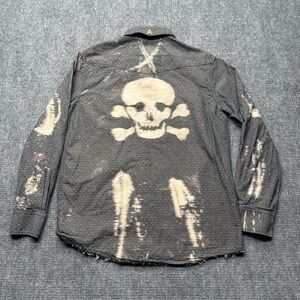 Rock Roll-n-Soul Shirt Mens Large Gray Skull Acid Wash Pearl Snap Western